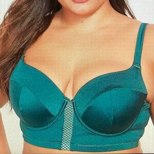 Cacique Swim Bikini Top Women Plus Size 38 DDD Sea Moss Shimmer Fishnet Trim